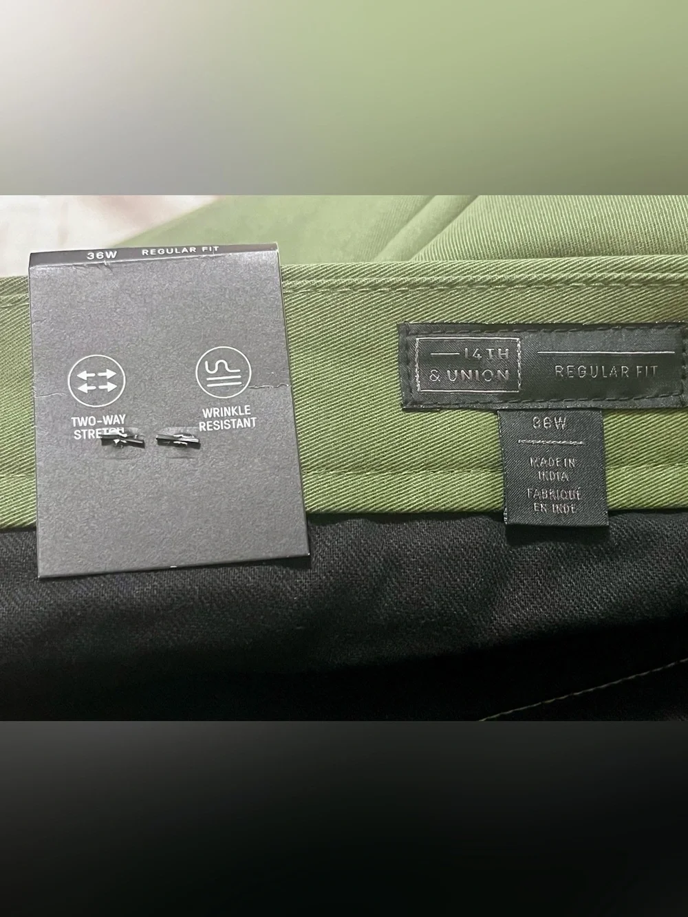 Brand new Men's 14th and Union Olive Green Chino Pants. Size 36w